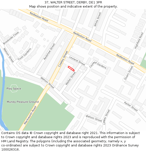 37, WALTER STREET, DERBY, DE1 3PR: Location map and indicative extent of plot