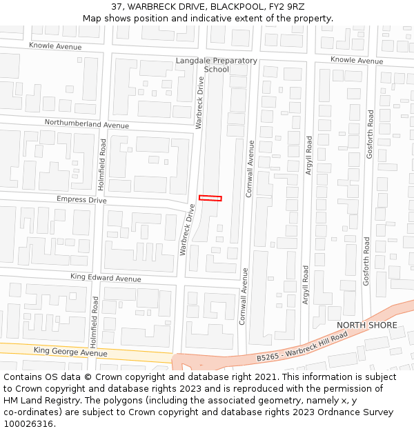 37, WARBRECK DRIVE, BLACKPOOL, FY2 9RZ: Location map and indicative extent of plot