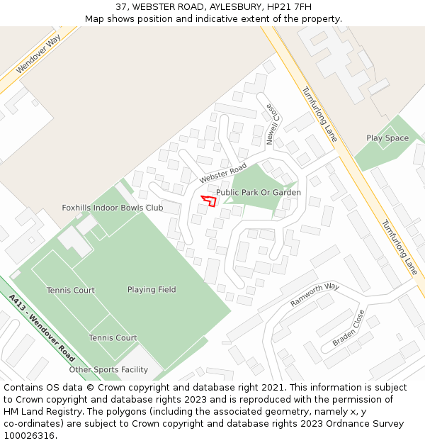 37, WEBSTER ROAD, AYLESBURY, HP21 7FH: Location map and indicative extent of plot
