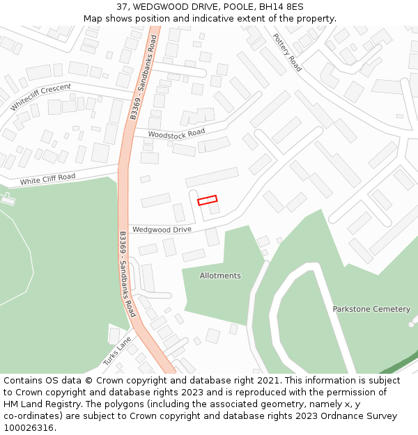 37, WEDGWOOD DRIVE, POOLE, BH14 8ES: Location map and indicative extent of plot