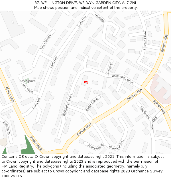 37, WELLINGTON DRIVE, WELWYN GARDEN CITY, AL7 2NL: Location map and indicative extent of plot