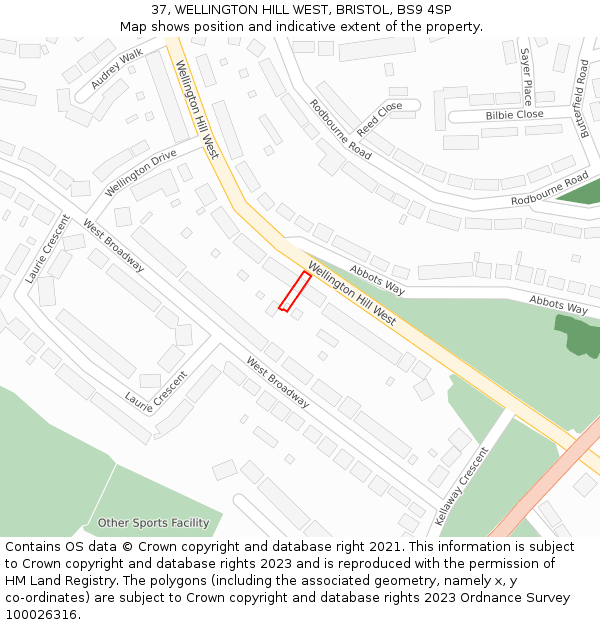 37, WELLINGTON HILL WEST, BRISTOL, BS9 4SP: Location map and indicative extent of plot