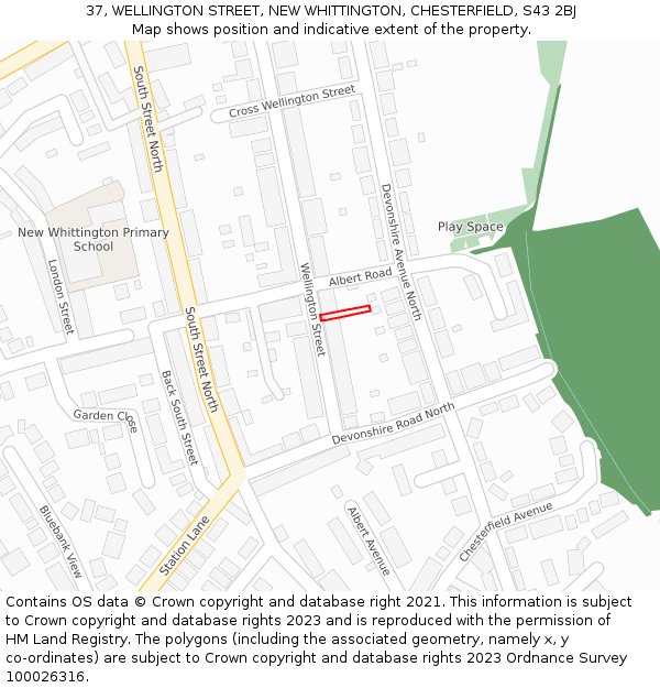 37, WELLINGTON STREET, NEW WHITTINGTON, CHESTERFIELD, S43 2BJ: Location map and indicative extent of plot