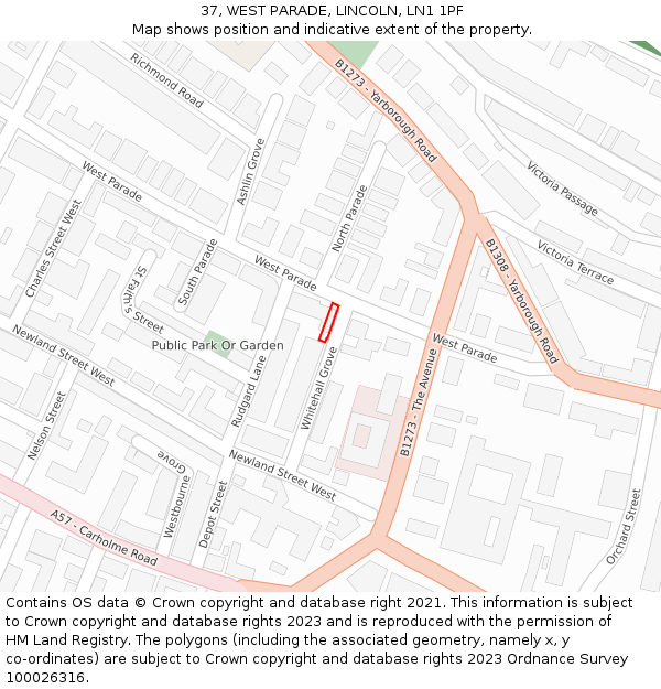 37, WEST PARADE, LINCOLN, LN1 1PF: Location map and indicative extent of plot