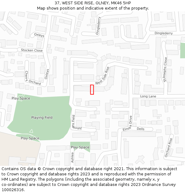 37, WEST SIDE RISE, OLNEY, MK46 5HP: Location map and indicative extent of plot
