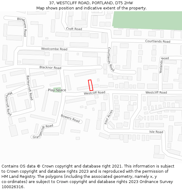 37, WESTCLIFF ROAD, PORTLAND, DT5 2HW: Location map and indicative extent of plot