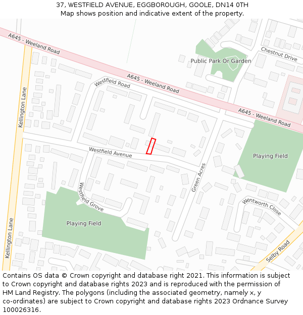 37, WESTFIELD AVENUE, EGGBOROUGH, GOOLE, DN14 0TH: Location map and indicative extent of plot