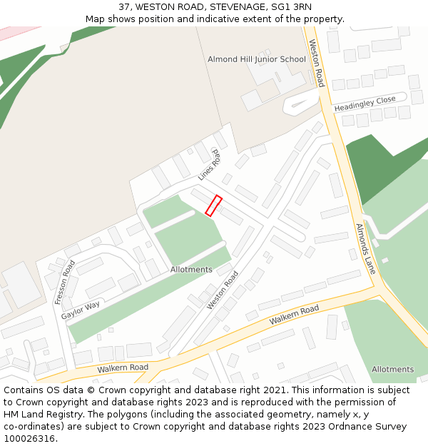 37, WESTON ROAD, STEVENAGE, SG1 3RN: Location map and indicative extent of plot