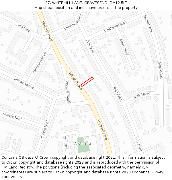 37, WHITEHILL LANE, GRAVESEND, DA12 5LT: Location map and indicative extent of plot