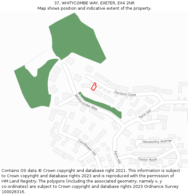 37, WHITYCOMBE WAY, EXETER, EX4 2NR: Location map and indicative extent of plot
