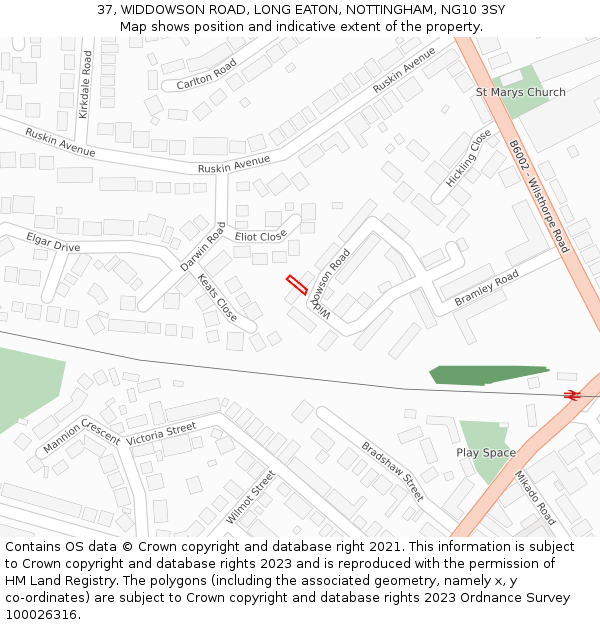 37, WIDDOWSON ROAD, LONG EATON, NOTTINGHAM, NG10 3SY: Location map and indicative extent of plot