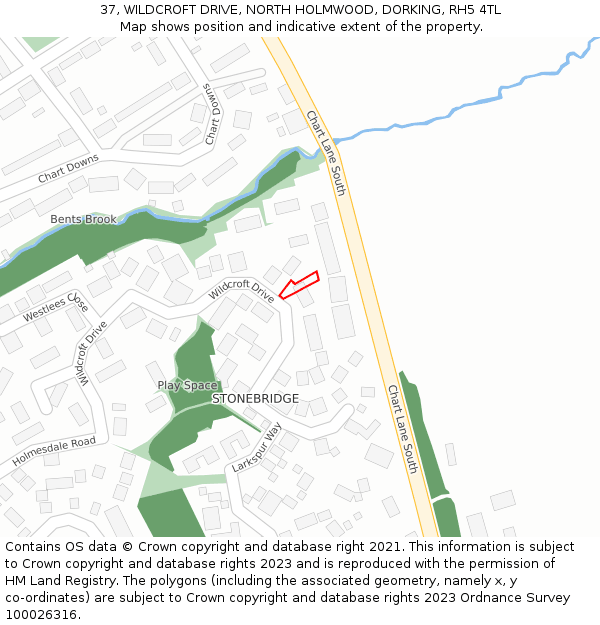 37, WILDCROFT DRIVE, NORTH HOLMWOOD, DORKING, RH5 4TL: Location map and indicative extent of plot