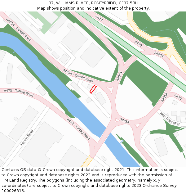 37, WILLIAMS PLACE, PONTYPRIDD, CF37 5BH: Location map and indicative extent of plot