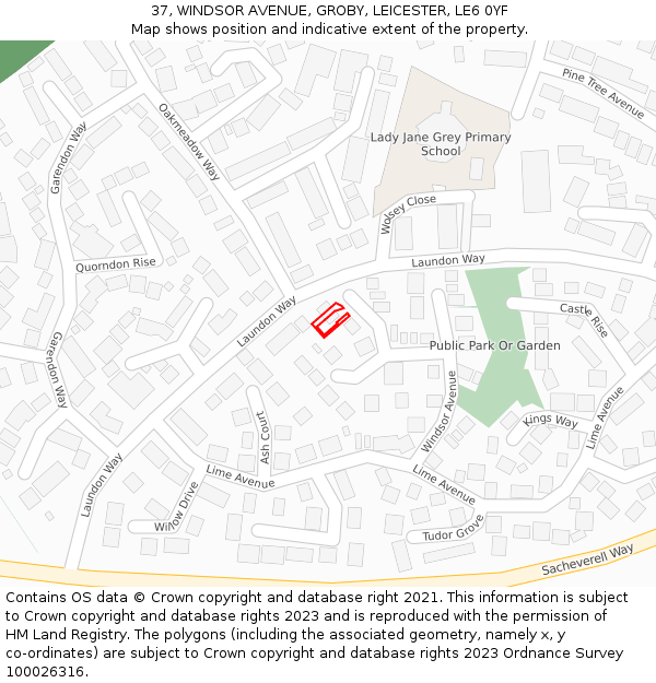 37, WINDSOR AVENUE, GROBY, LEICESTER, LE6 0YF: Location map and indicative extent of plot