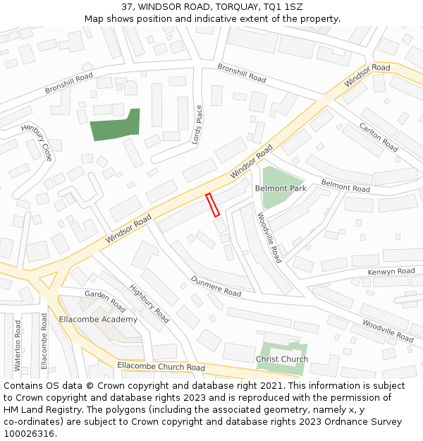 37, WINDSOR ROAD, TORQUAY, TQ1 1SZ: Location map and indicative extent of plot