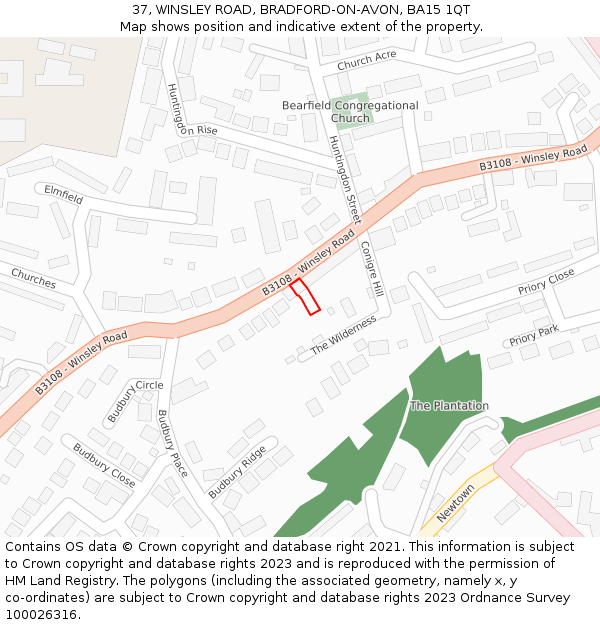 37, WINSLEY ROAD, BRADFORD-ON-AVON, BA15 1QT: Location map and indicative extent of plot
