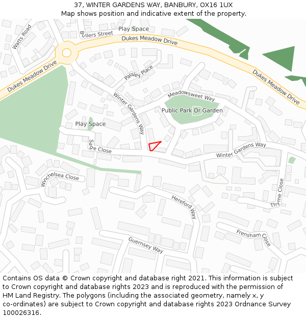 37, WINTER GARDENS WAY, BANBURY, OX16 1UX: Location map and indicative extent of plot