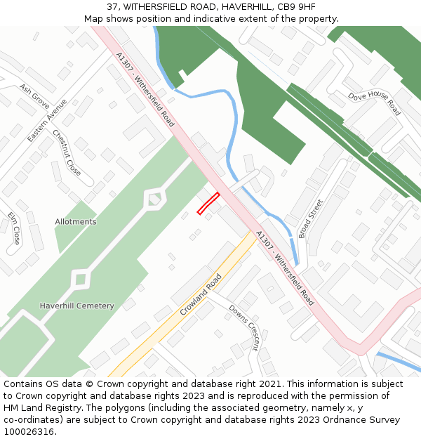 37, WITHERSFIELD ROAD, HAVERHILL, CB9 9HF: Location map and indicative extent of plot