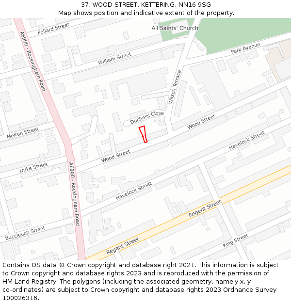 37, WOOD STREET, KETTERING, NN16 9SG: Location map and indicative extent of plot