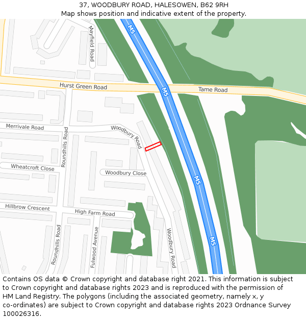 37, WOODBURY ROAD, HALESOWEN, B62 9RH: Location map and indicative extent of plot