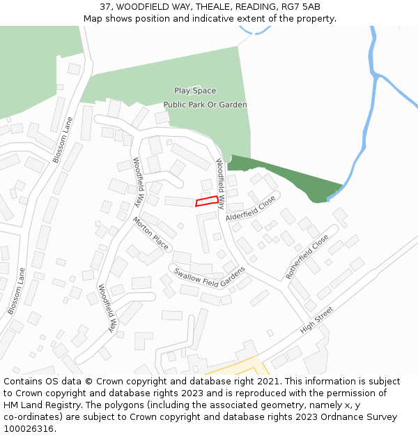 37, WOODFIELD WAY, THEALE, READING, RG7 5AB: Location map and indicative extent of plot