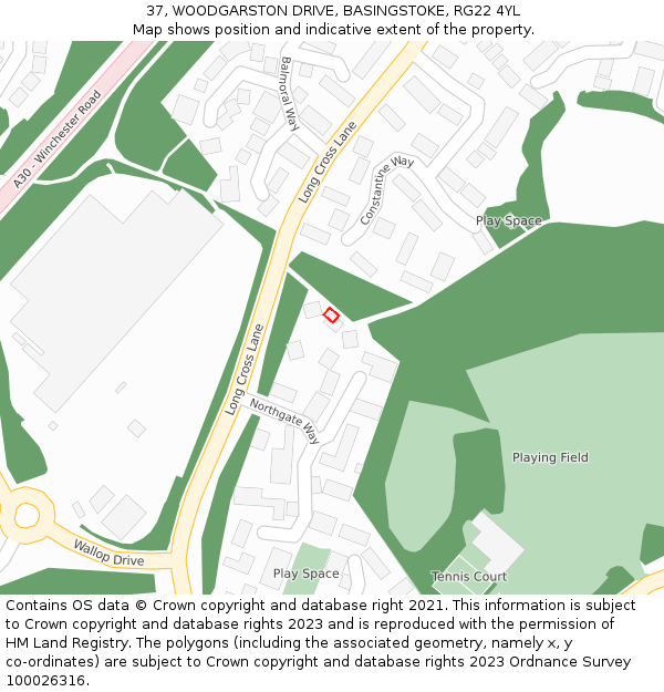 37, WOODGARSTON DRIVE, BASINGSTOKE, RG22 4YL: Location map and indicative extent of plot