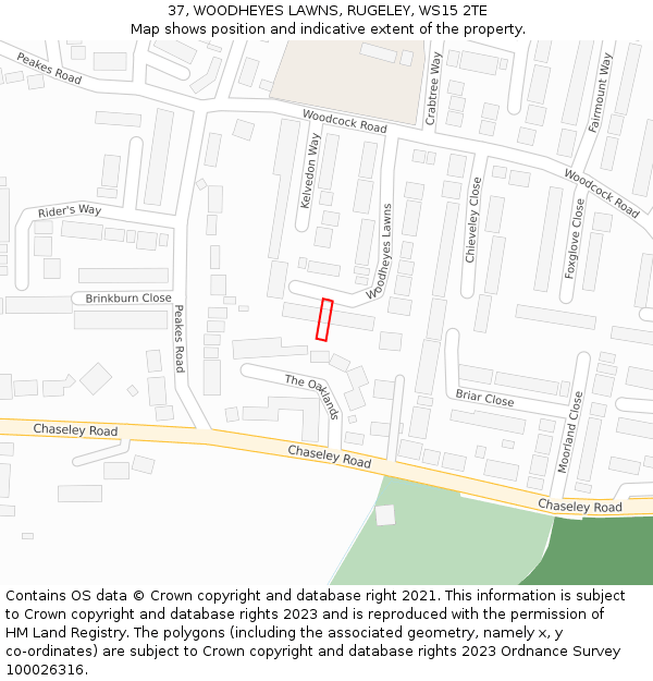 37, WOODHEYES LAWNS, RUGELEY, WS15 2TE: Location map and indicative extent of plot