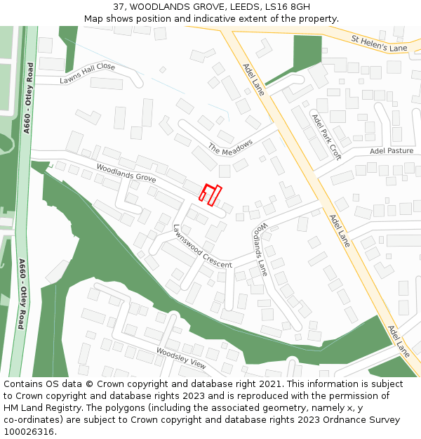 37, WOODLANDS GROVE, LEEDS, LS16 8GH: Location map and indicative extent of plot