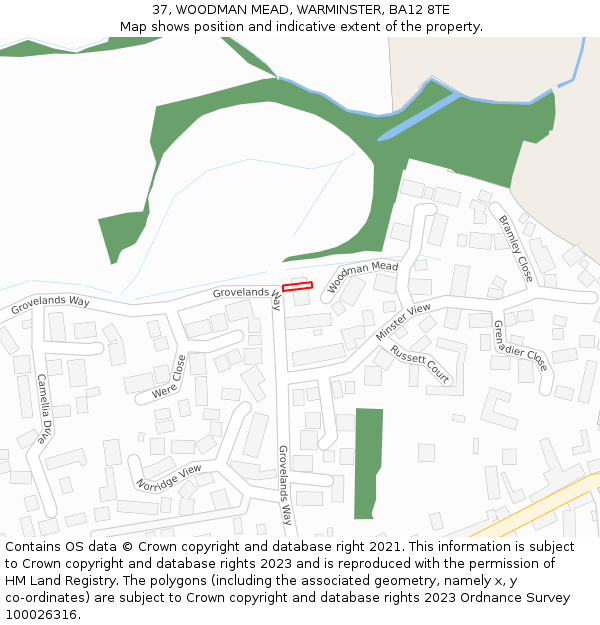37, WOODMAN MEAD, WARMINSTER, BA12 8TE: Location map and indicative extent of plot