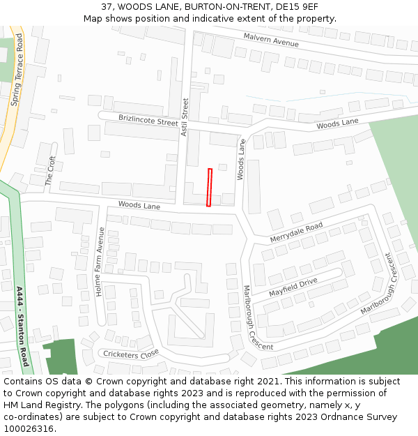 37, WOODS LANE, BURTON-ON-TRENT, DE15 9EF: Location map and indicative extent of plot