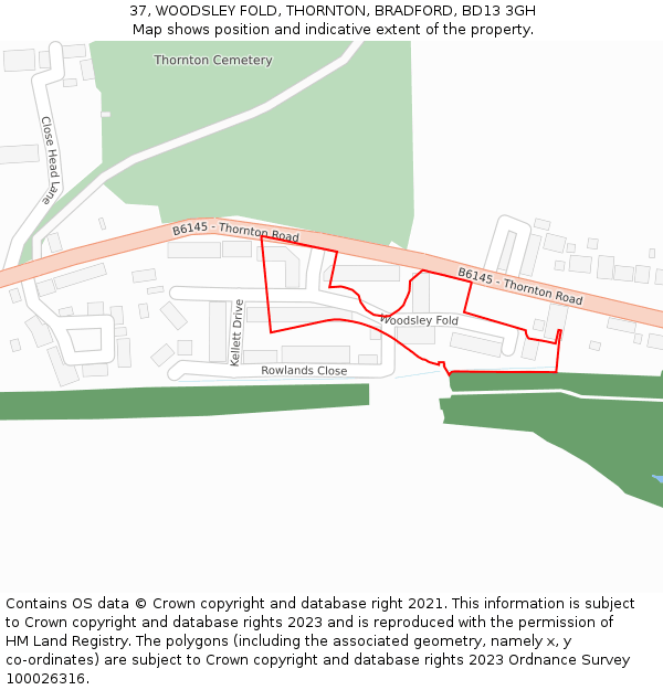 37, WOODSLEY FOLD, THORNTON, BRADFORD, BD13 3GH: Location map and indicative extent of plot