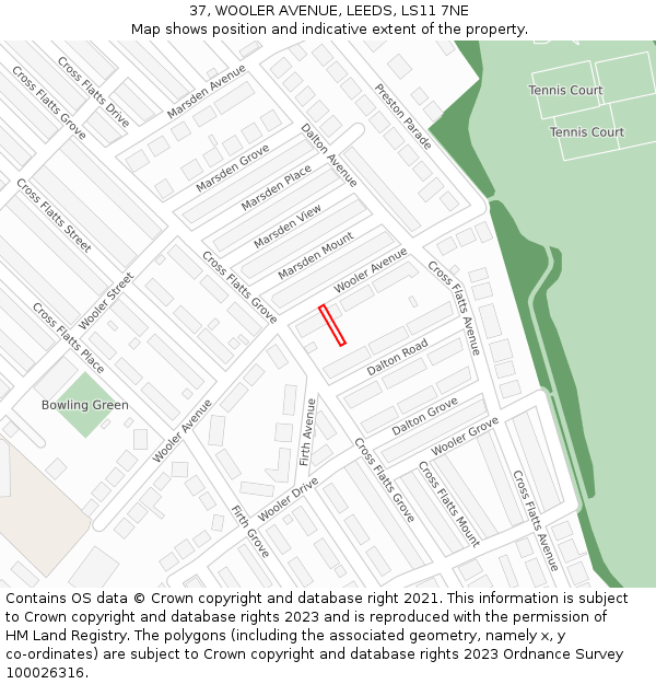 37, WOOLER AVENUE, LEEDS, LS11 7NE: Location map and indicative extent of plot