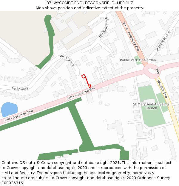 37, WYCOMBE END, BEACONSFIELD, HP9 1LZ: Location map and indicative extent of plot
