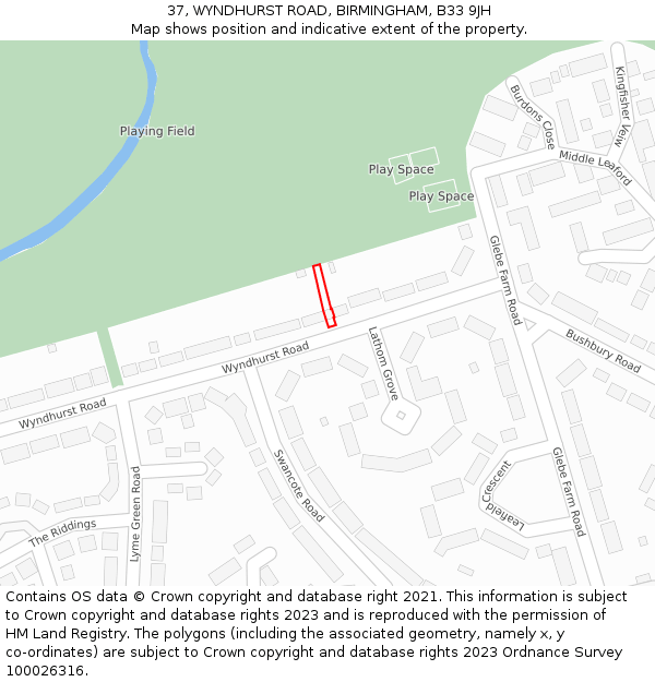 37, WYNDHURST ROAD, BIRMINGHAM, B33 9JH: Location map and indicative extent of plot
