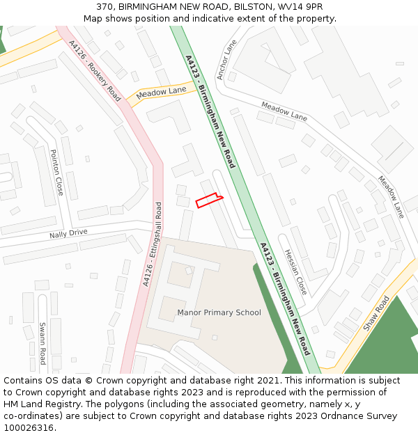 370, BIRMINGHAM NEW ROAD, BILSTON, WV14 9PR: Location map and indicative extent of plot