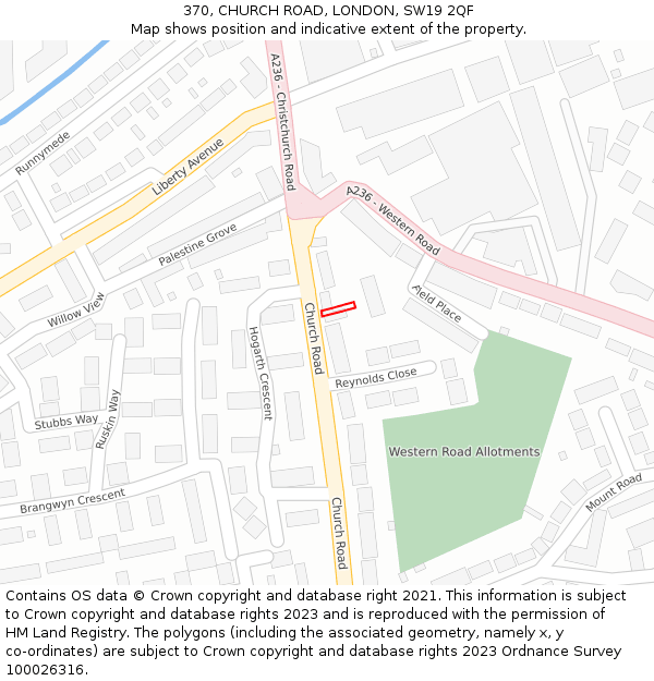 370, CHURCH ROAD, LONDON, SW19 2QF: Location map and indicative extent of plot
