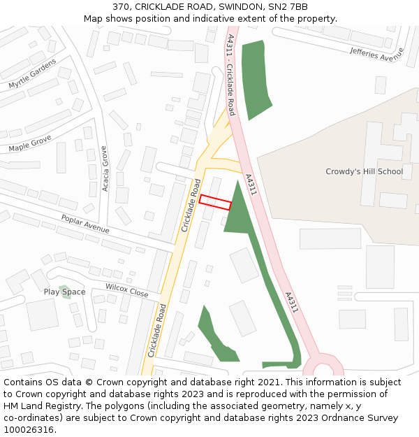 370, CRICKLADE ROAD, SWINDON, SN2 7BB: Location map and indicative extent of plot