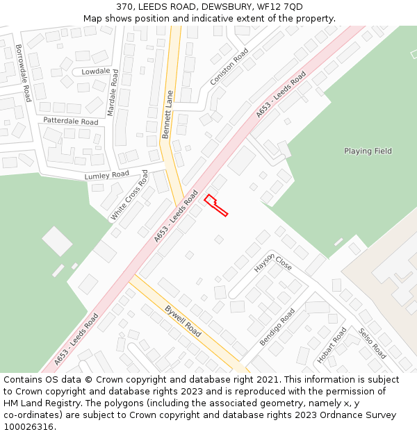 370, LEEDS ROAD, DEWSBURY, WF12 7QD: Location map and indicative extent of plot
