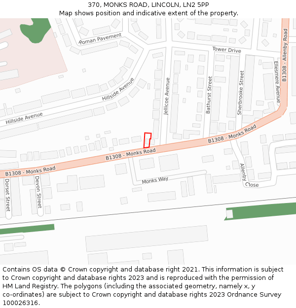370, MONKS ROAD, LINCOLN, LN2 5PP: Location map and indicative extent of plot