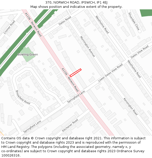 370, NORWICH ROAD, IPSWICH, IP1 4EJ: Location map and indicative extent of plot
