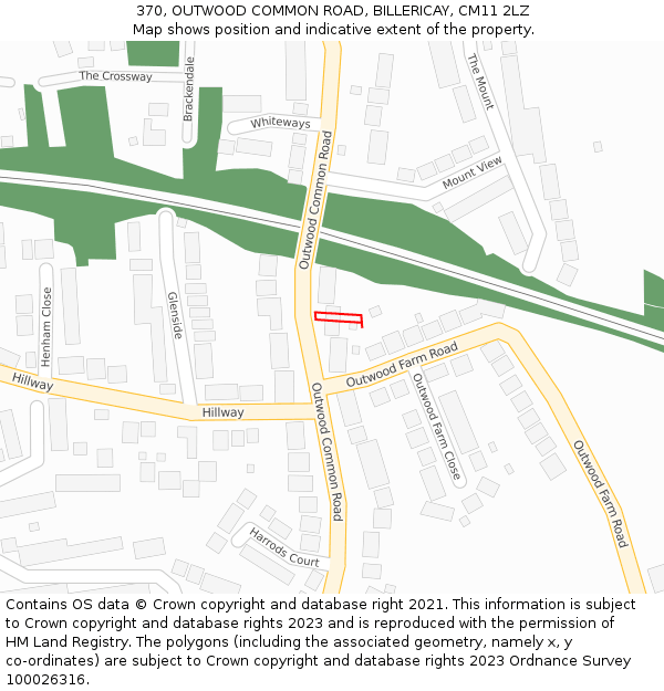 370, OUTWOOD COMMON ROAD, BILLERICAY, CM11 2LZ: Location map and indicative extent of plot