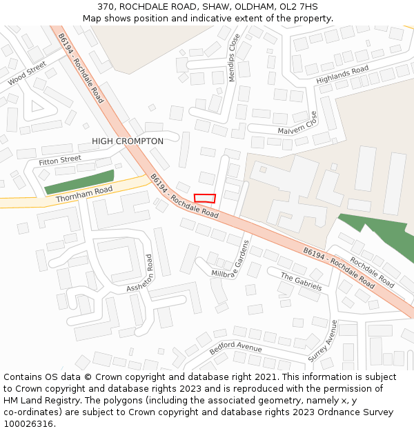 370, ROCHDALE ROAD, SHAW, OLDHAM, OL2 7HS: Location map and indicative extent of plot