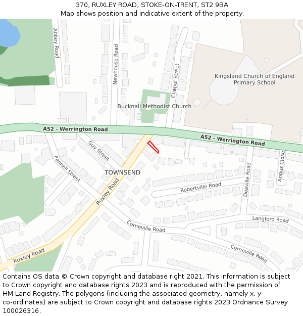 370, RUXLEY ROAD, STOKE-ON-TRENT, ST2 9BA: Location map and indicative extent of plot