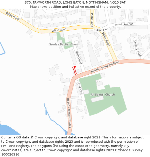 370, TAMWORTH ROAD, LONG EATON, NOTTINGHAM, NG10 3AT: Location map and indicative extent of plot