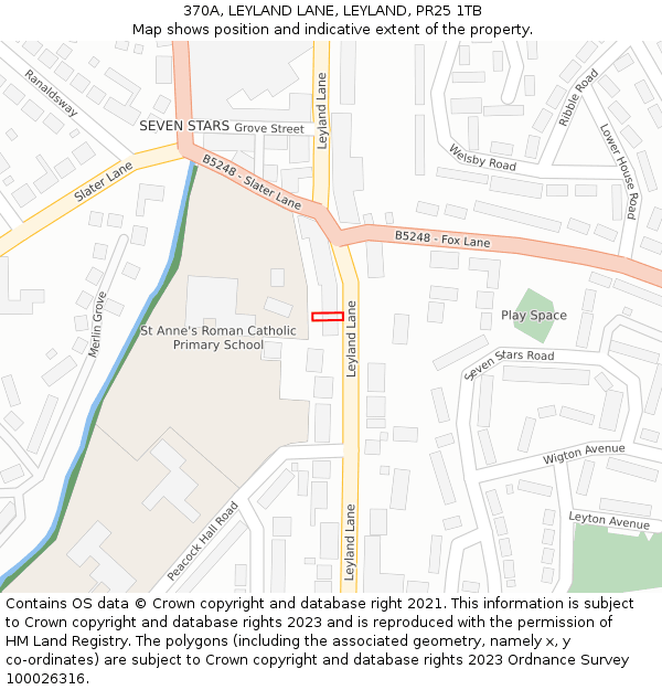 370A, LEYLAND LANE, LEYLAND, PR25 1TB: Location map and indicative extent of plot