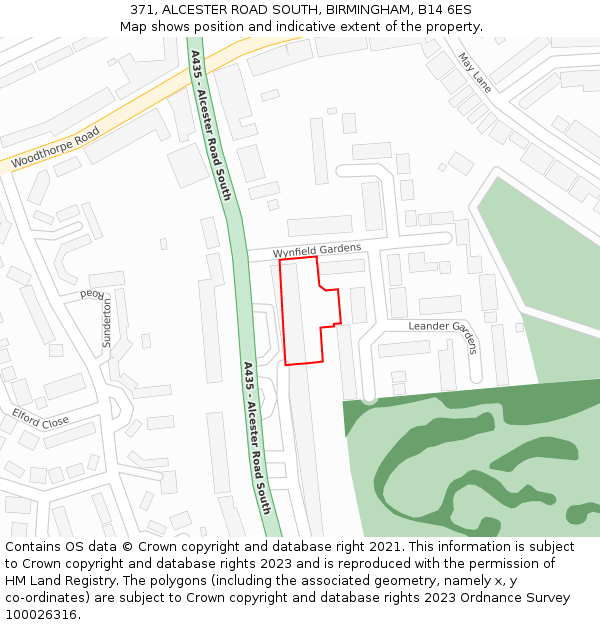 371, ALCESTER ROAD SOUTH, BIRMINGHAM, B14 6ES: Location map and indicative extent of plot