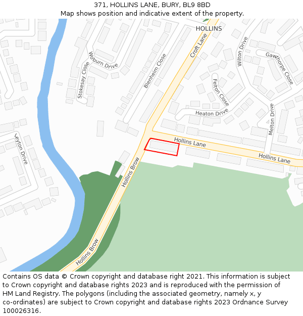 371, HOLLINS LANE, BURY, BL9 8BD: Location map and indicative extent of plot