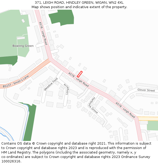 371, LEIGH ROAD, HINDLEY GREEN, WIGAN, WN2 4XL: Location map and indicative extent of plot