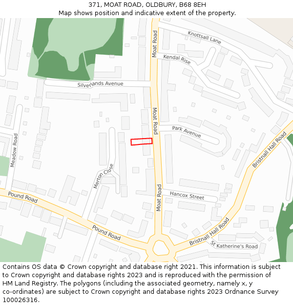 371, MOAT ROAD, OLDBURY, B68 8EH: Location map and indicative extent of plot