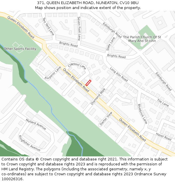371, QUEEN ELIZABETH ROAD, NUNEATON, CV10 9BU: Location map and indicative extent of plot
